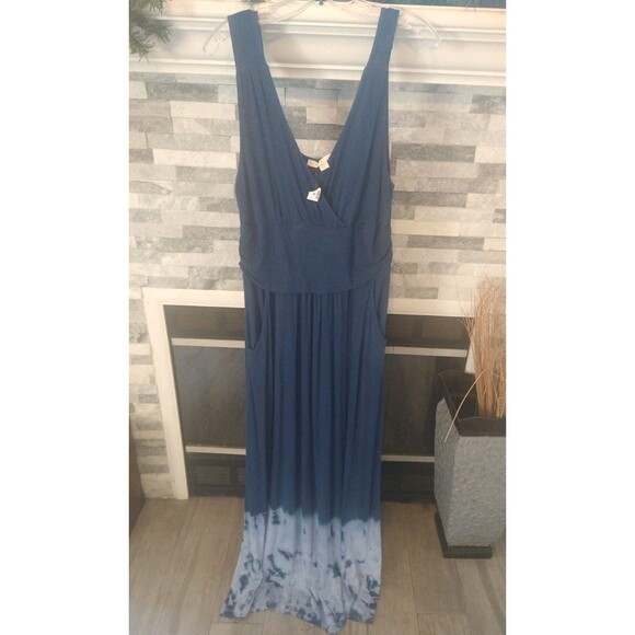 Boston Proper Vneck Sleeveless Maxi Tie Dye Dress Md Blue Boho Beachy Feminine - Picture 1 of 11